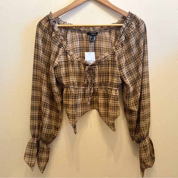 Forever 21 Brown Plaid Crop Top - Picture 2 of 5
